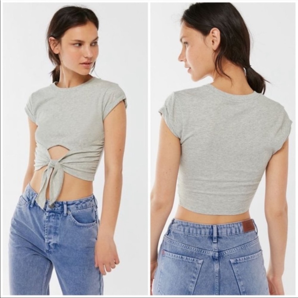 Urban Outfitters Grey front tie crop t shirt NWT